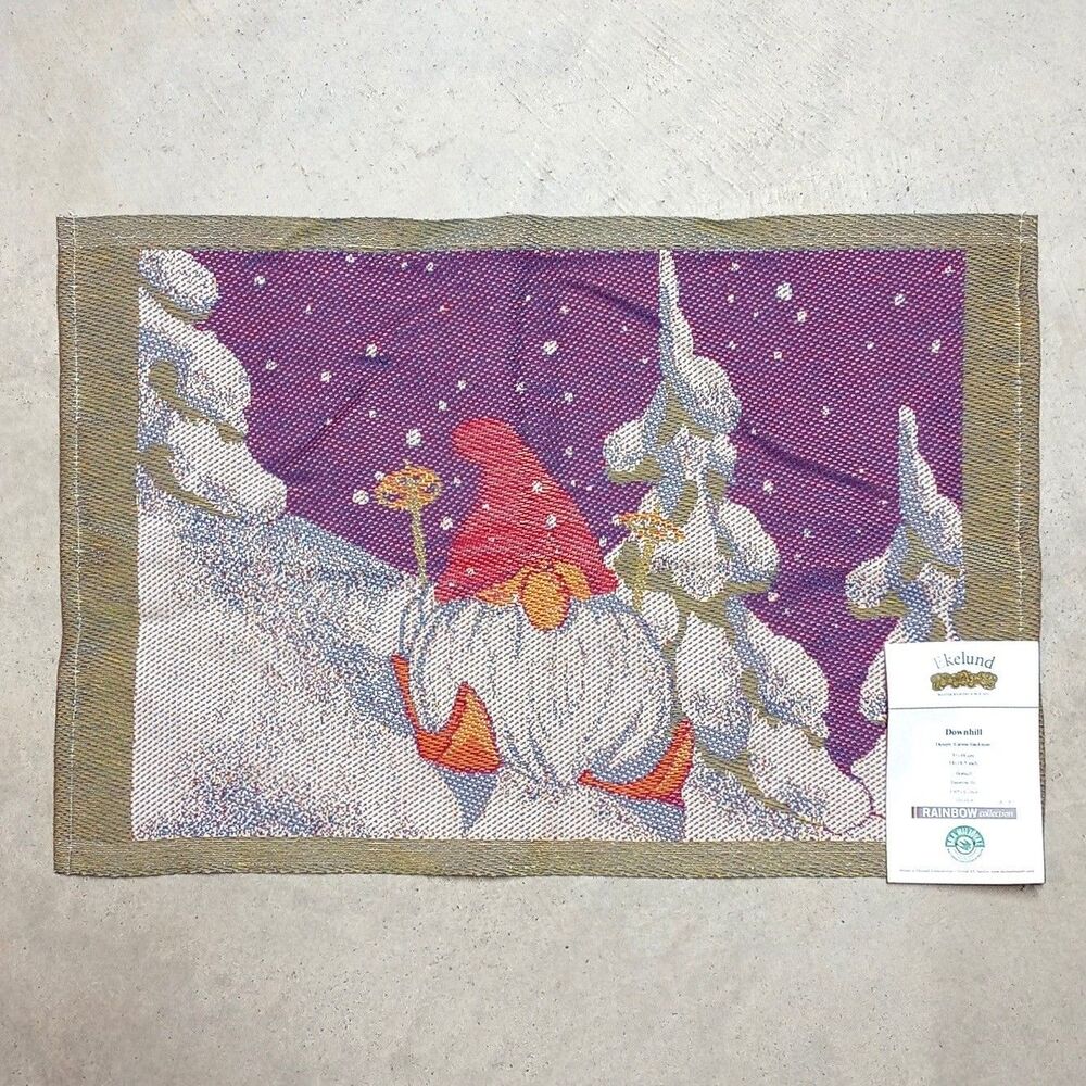 NWT Ekelund Master Weavers Tea Kitchen Towel Wall Hang Gnome Skiing Winter Show